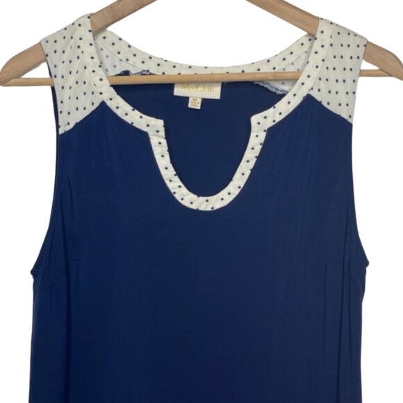 MODCLOTH | Women's Navy Blue V-Neck Tank Top with Polka Dot Trim | Size M - Picture 2 of 9